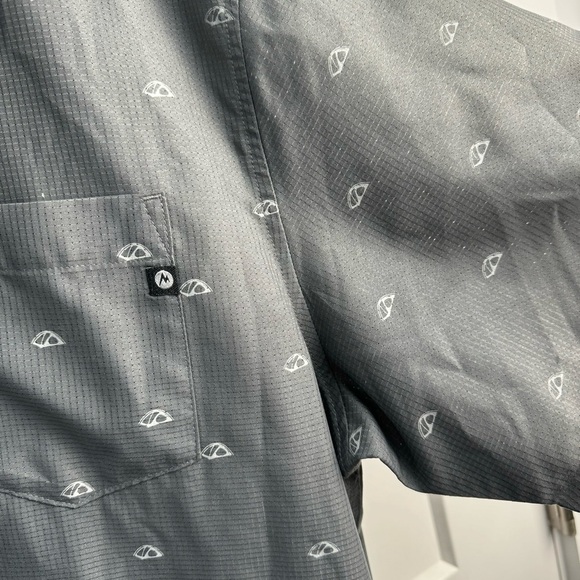 Marmot Tent Print Short Sleeve Button Up Shirt Gray Size XL - Picture 5 of 10